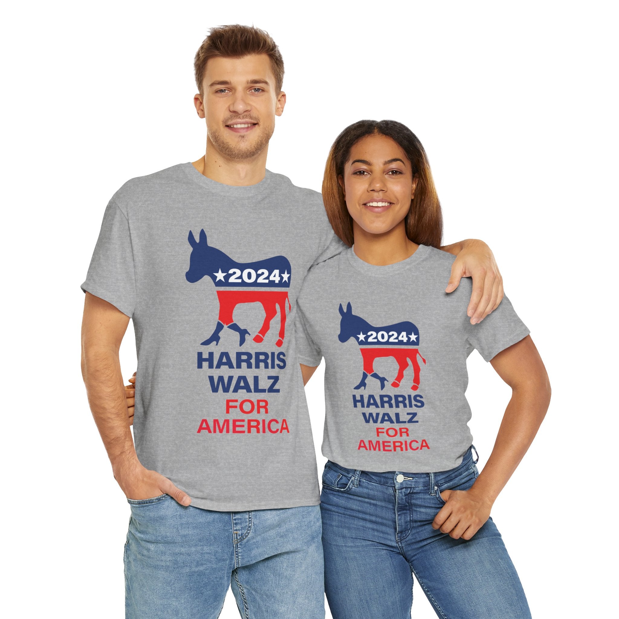 Unisex Heavy Cotton Tee, Harris Walz, Trump, Donkey with boots