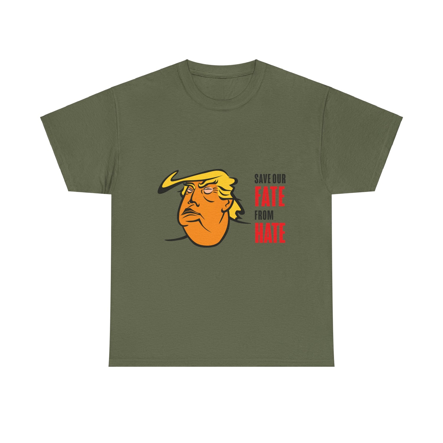 Unisex Heavy Cotton Tee, Harris Walz, Trump, Color Line Art Trump—Save Our Fate From Hate