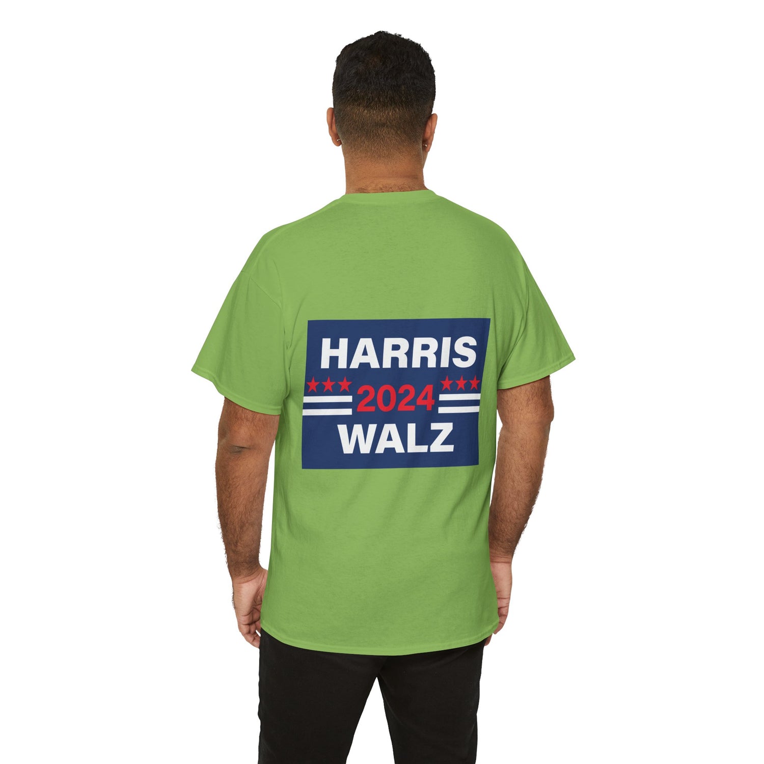 Unisex Heavy Cotton Tee, Harris Walz, Trump, Color Line Art Trump—Save Our Fate From Hate