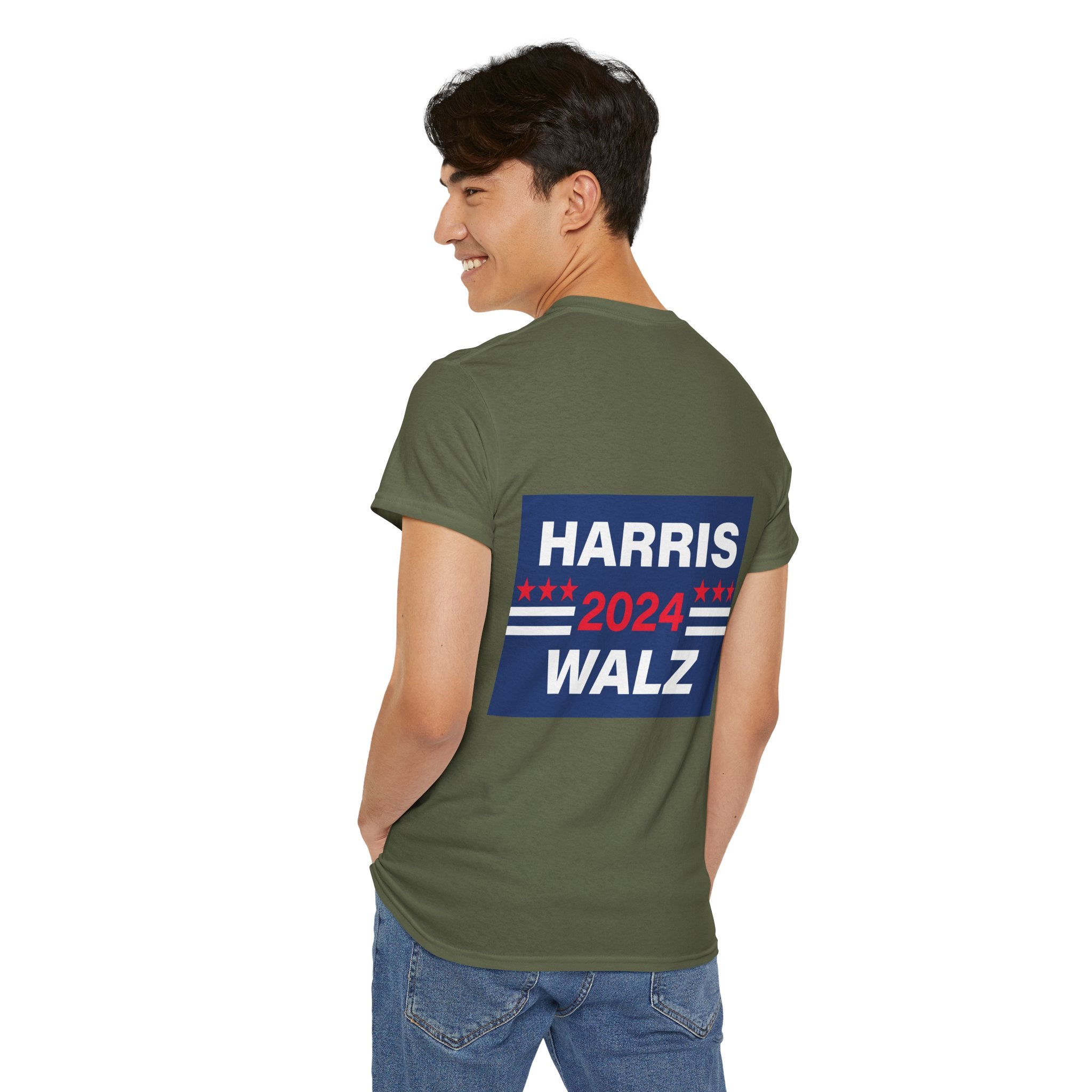 Unisex Heavy Cotton Tee, Harris Walz, Trump, T-shirt, Most Likely to Bring War to American Soil