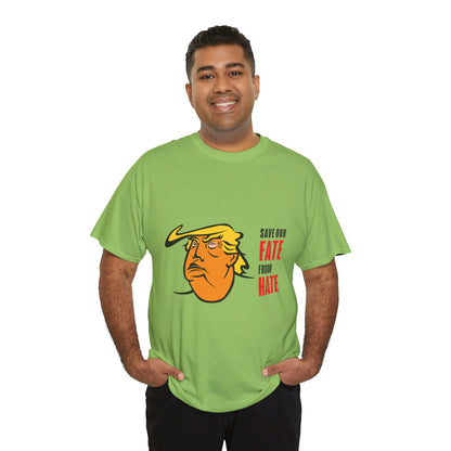 Unisex Heavy Cotton Tee, Harris Walz, Trump, Color Line Art Trump—Save Our Fate From Hate