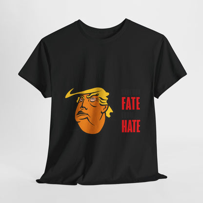 Unisex Heavy Cotton Tee, Harris Walz, Trump, T-shirt, white and black line Save Our Fate from Hate