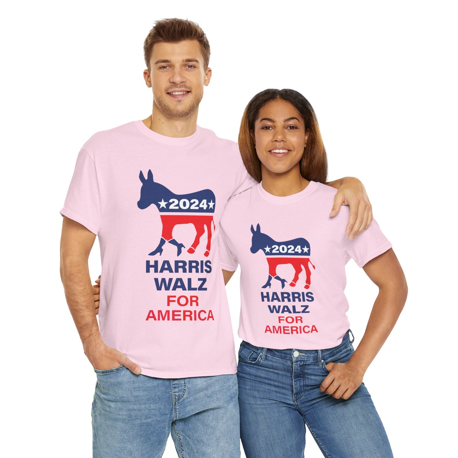 Unisex Heavy Cotton Tee, Harris Walz, Trump, Donkey with boots