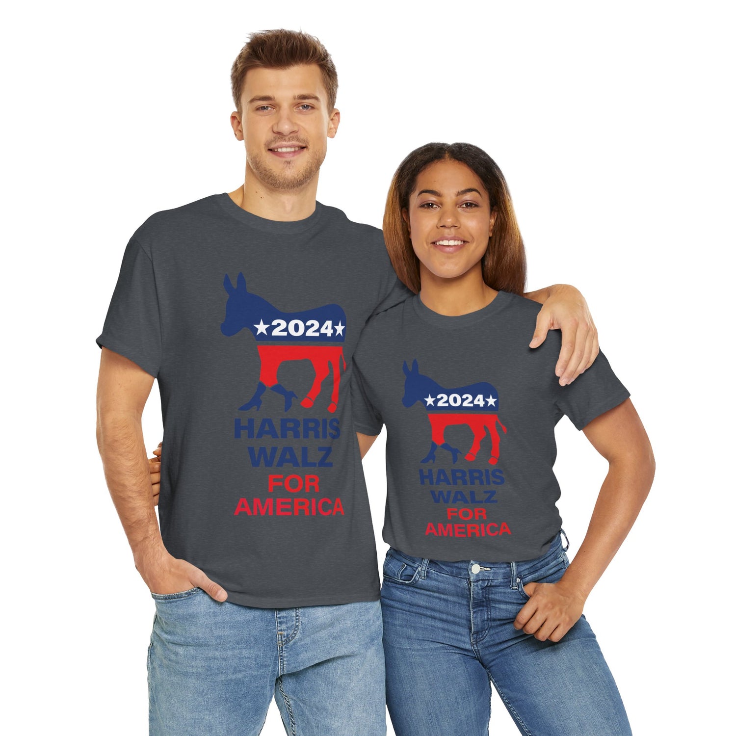 Unisex Heavy Cotton Tee, Harris Walz, Trump, Donkey with boots