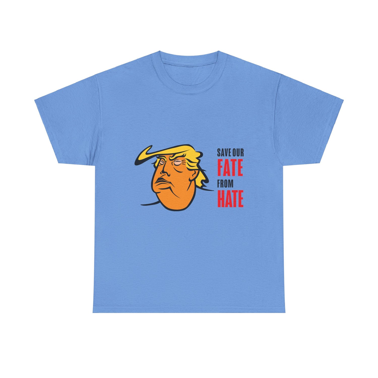 Unisex Heavy Cotton Tee, Harris Walz, Trump, Color Line Art Trump—Save Our Fate From Hate