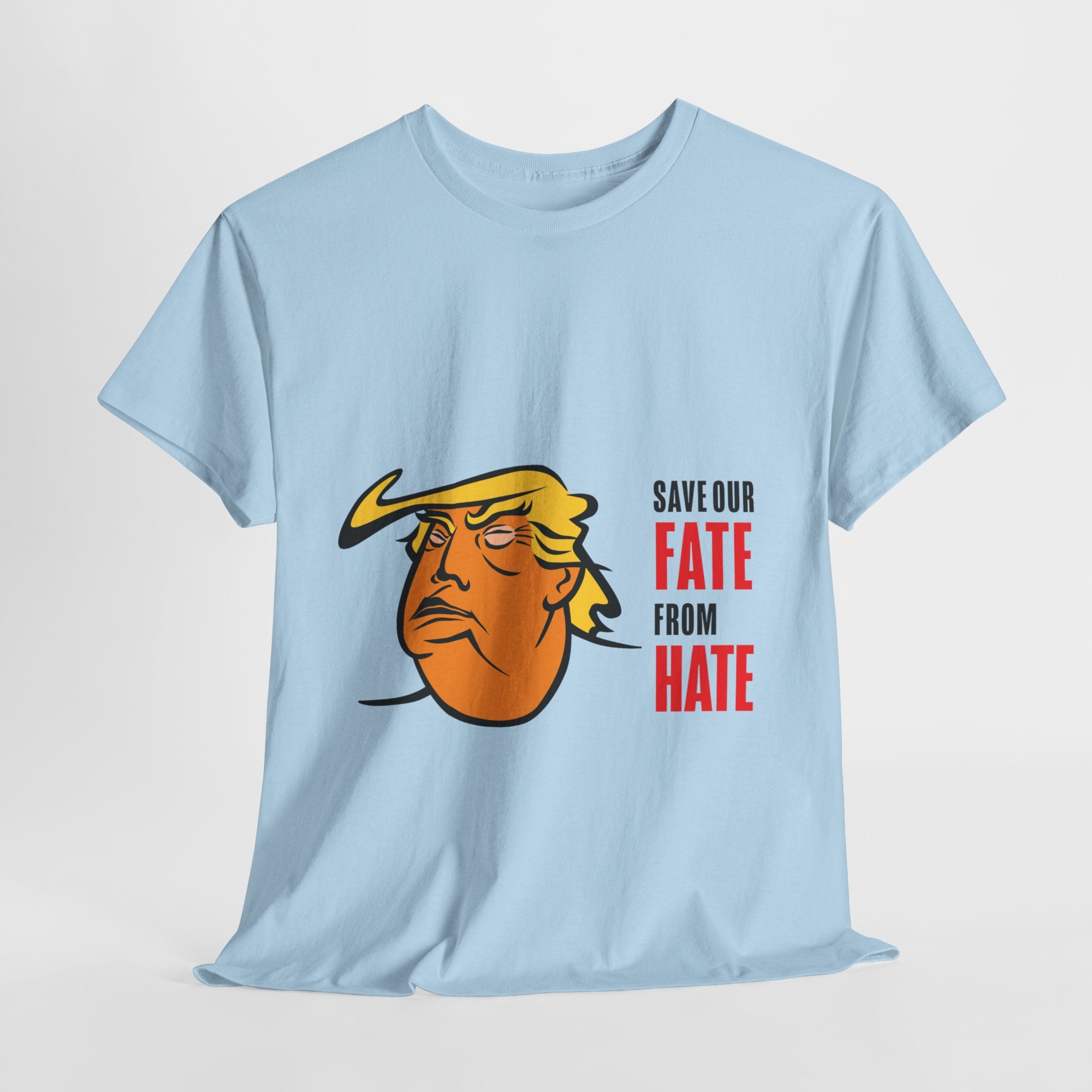 Unisex Heavy Cotton Tee, Harris Walz, Trump, T-shirt, white and black line Save Our Fate from Hate