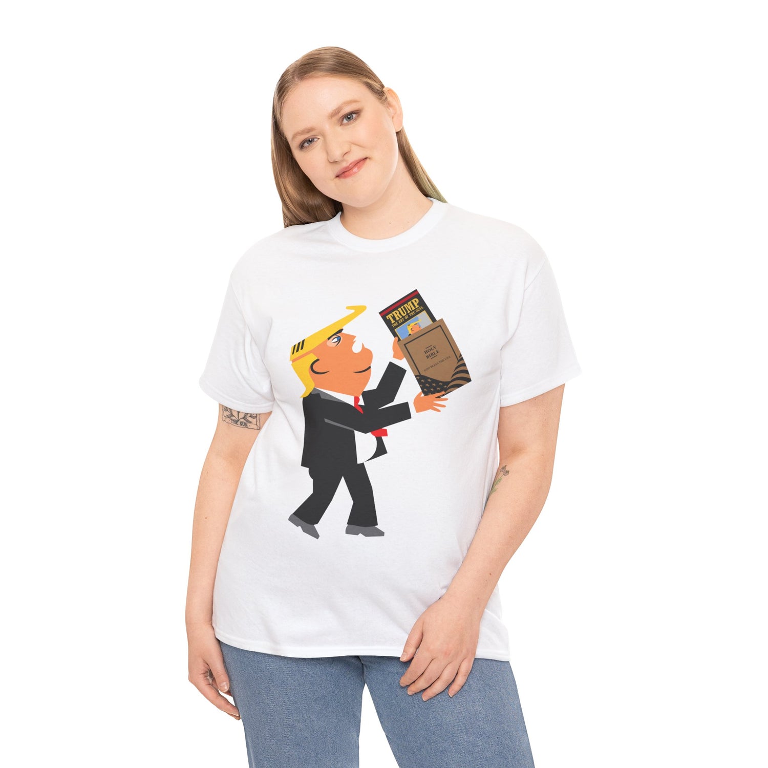 Unisex Heavy Cotton Tee, Harris Walz, Trump, T-shirt, Trump Bible