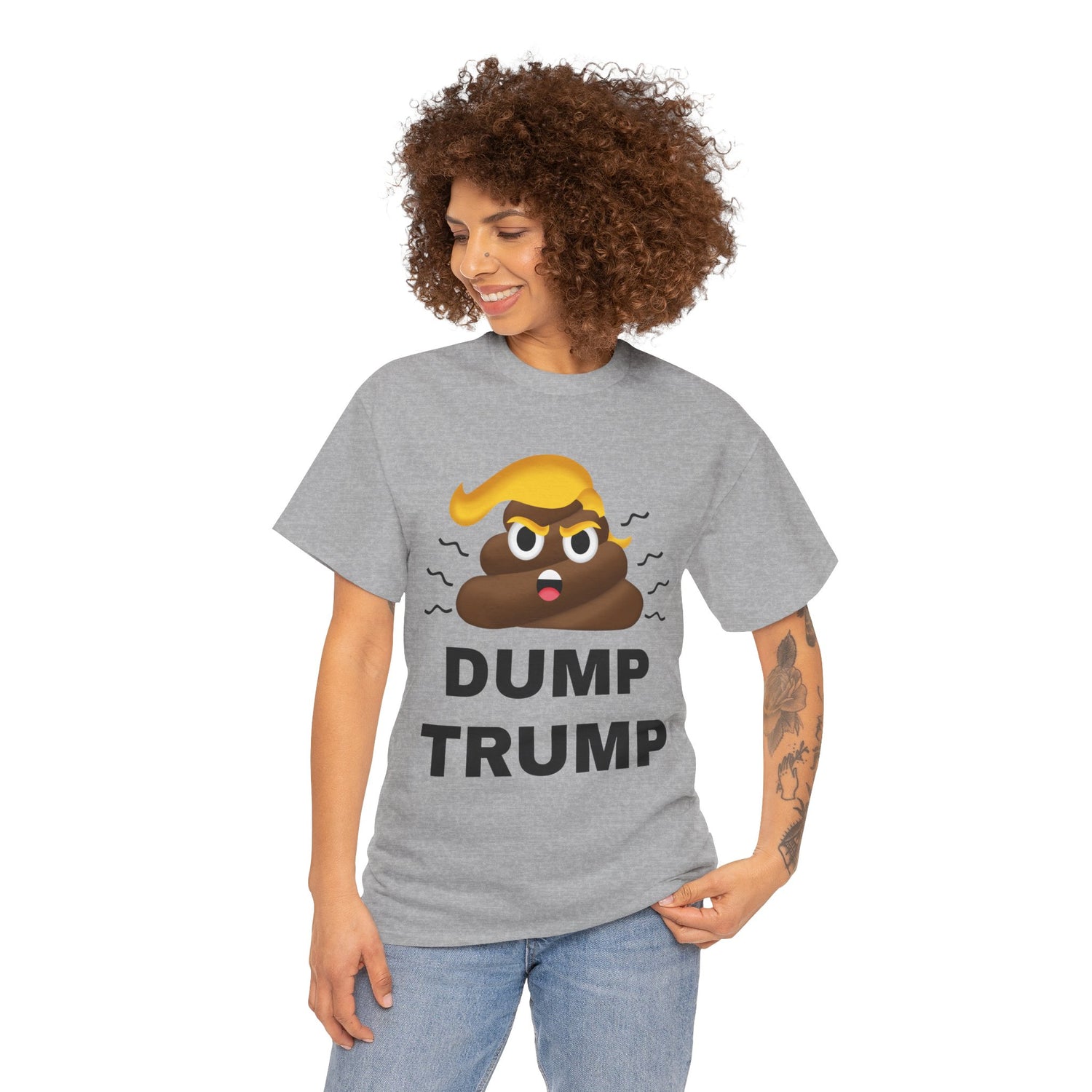 Unisex Heavy Cotton Tee, Harris Walz, Trump, T-shirt, Dump Trump emoji