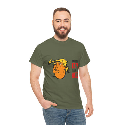 Unisex Heavy Cotton Tee, Harris Walz, Trump, Color Line Art Trump—Save Our Fate From Hate