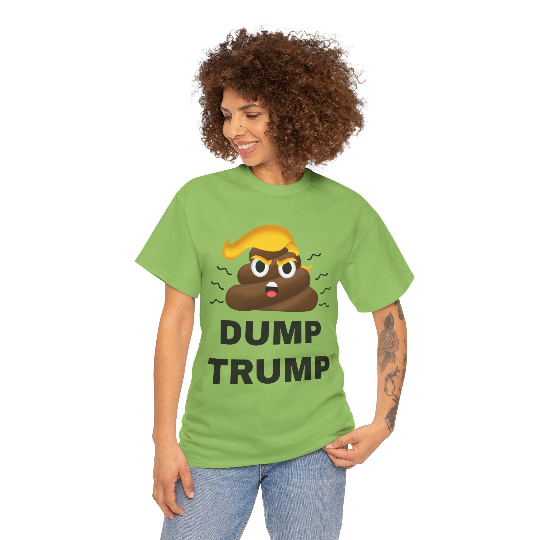 Unisex Heavy Cotton Tee, Harris Walz, Trump, T-shirt, Dump Trump emoji