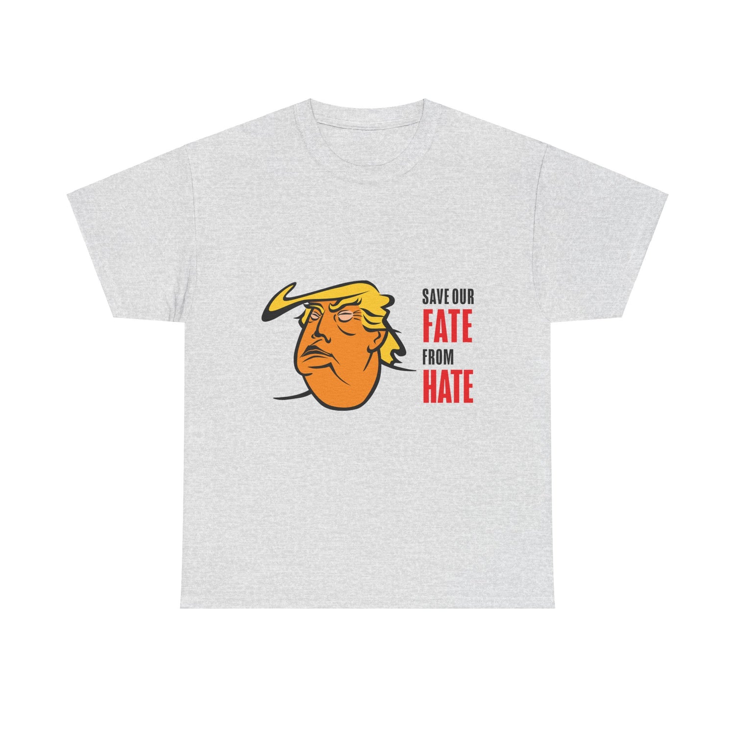 Unisex Heavy Cotton Tee, Harris Walz, Trump, Color Line Art Trump—Save Our Fate From Hate