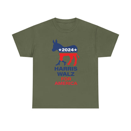 Unisex Heavy Cotton Tee, Harris Walz, Trump, Donkey with boots