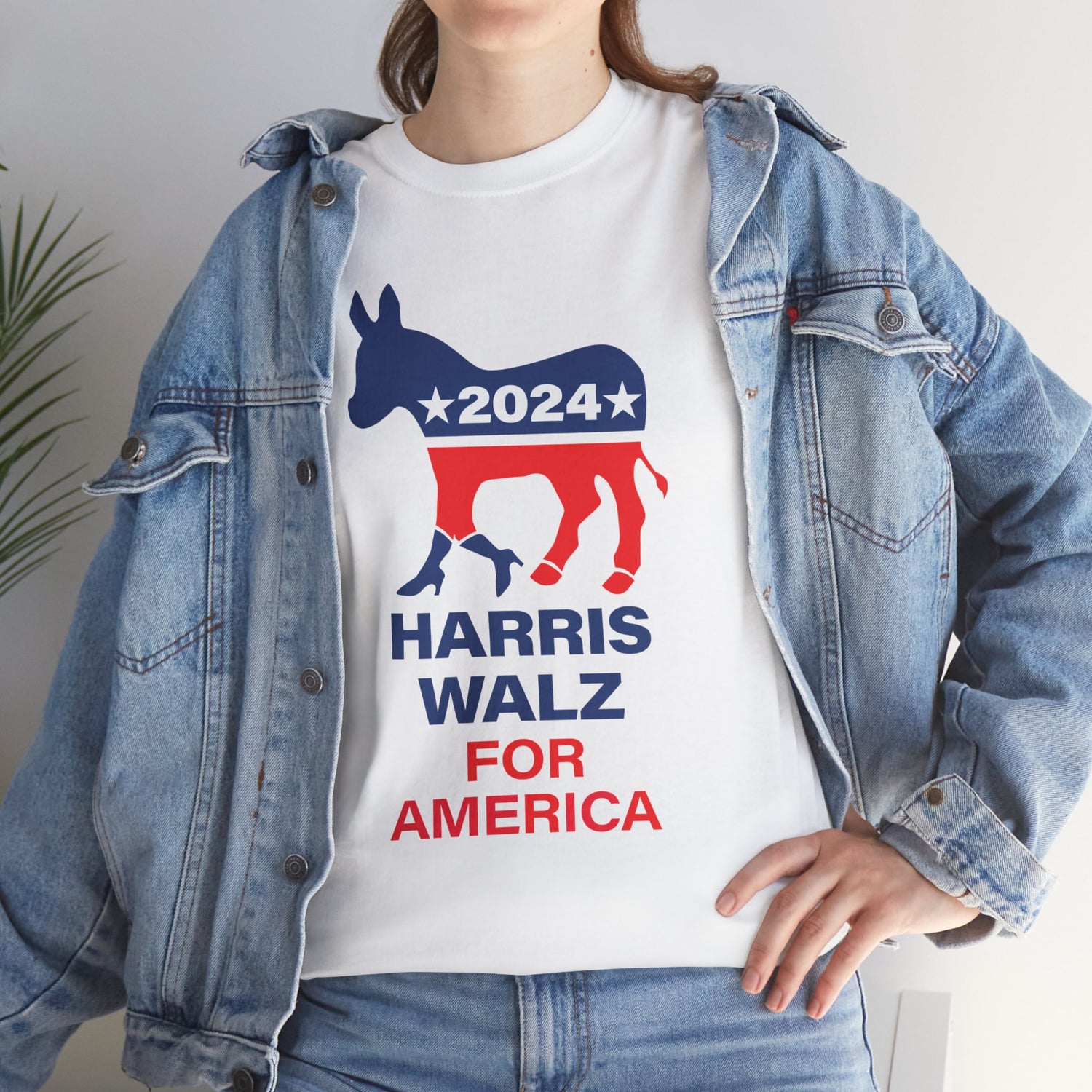 Unisex Heavy Cotton Tee, Harris Walz, Trump, Donkey with boots