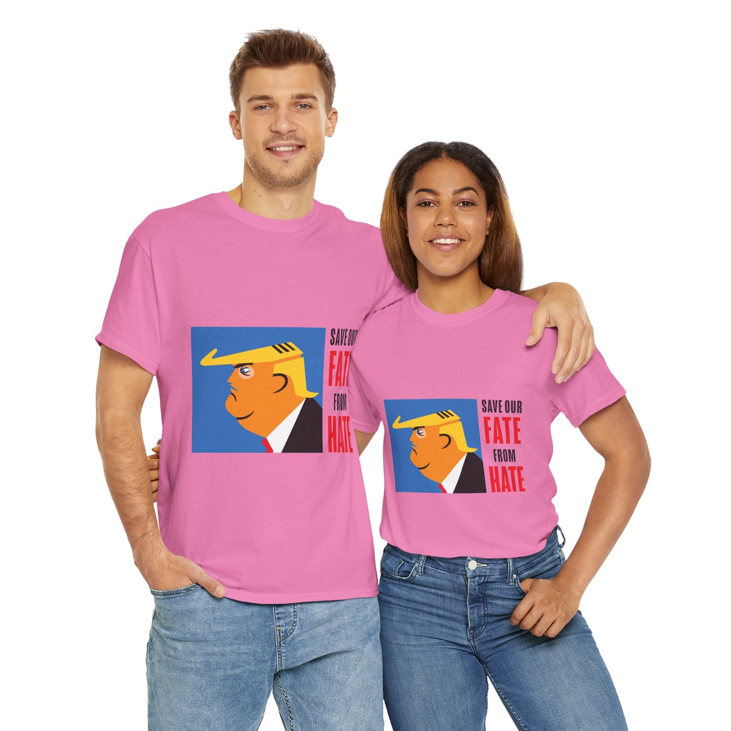 Unisex Heavy Cotton Tee, Harris Walz, Trump, T-shirt, Color Save Our Fate from Hate