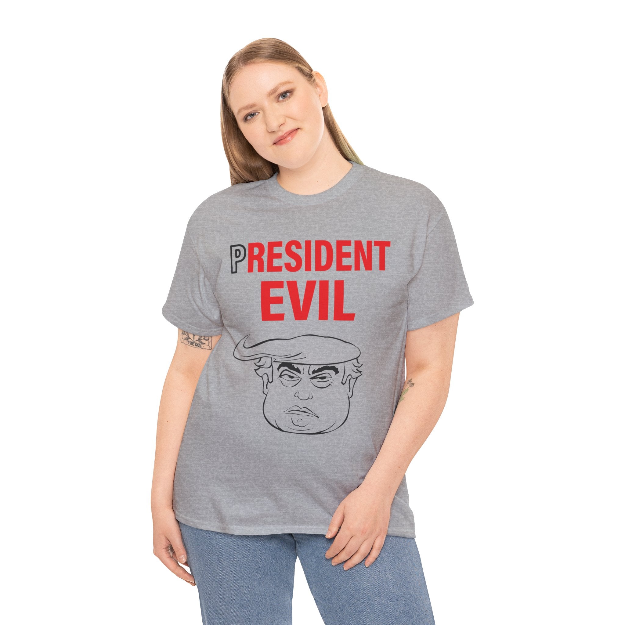 Unisex Heavy Cotton Tee, Harris Walz, Trump, T-shirt, President Evil