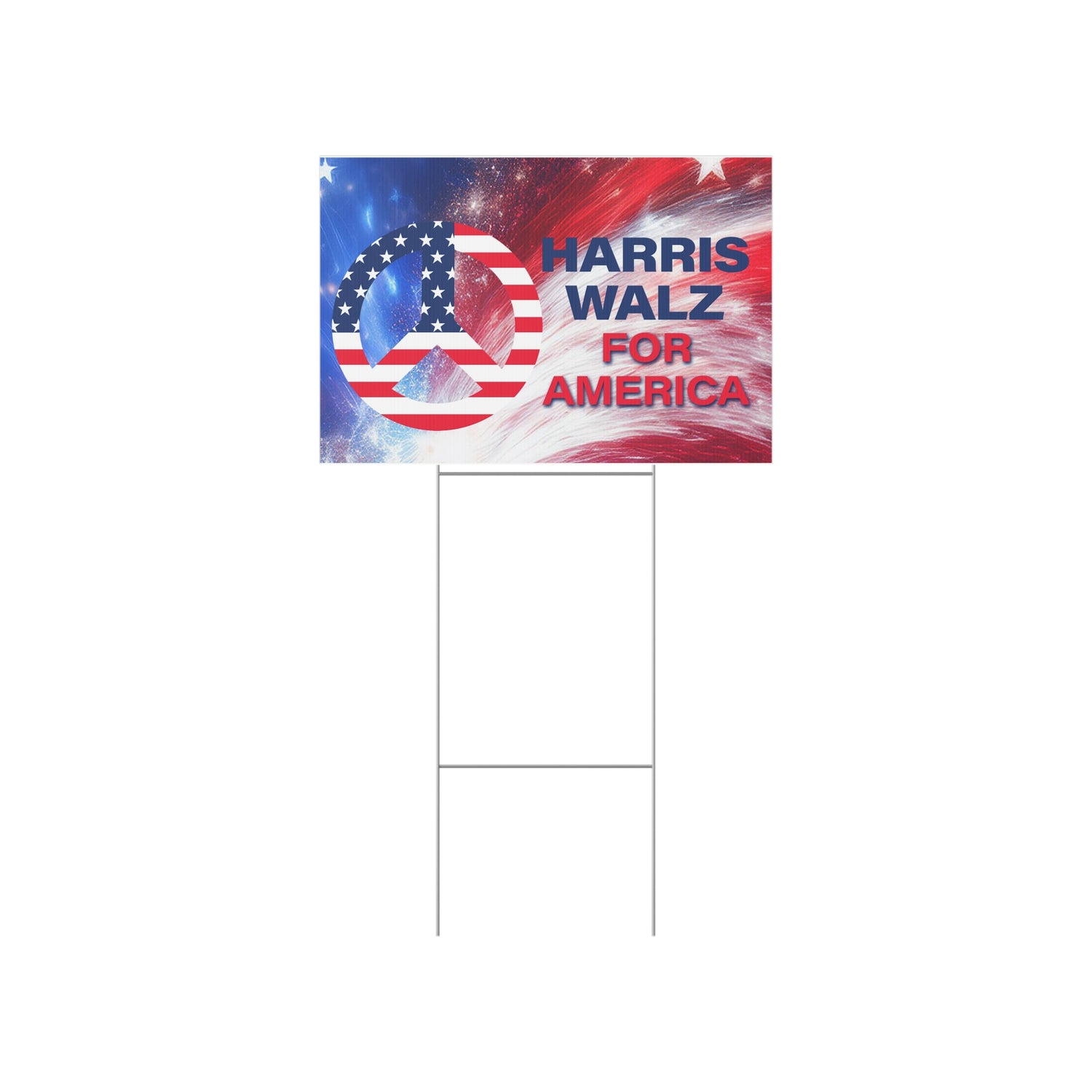 Lawn Sign - LOGO HARRIS WALZ PEACE SIGN on star background