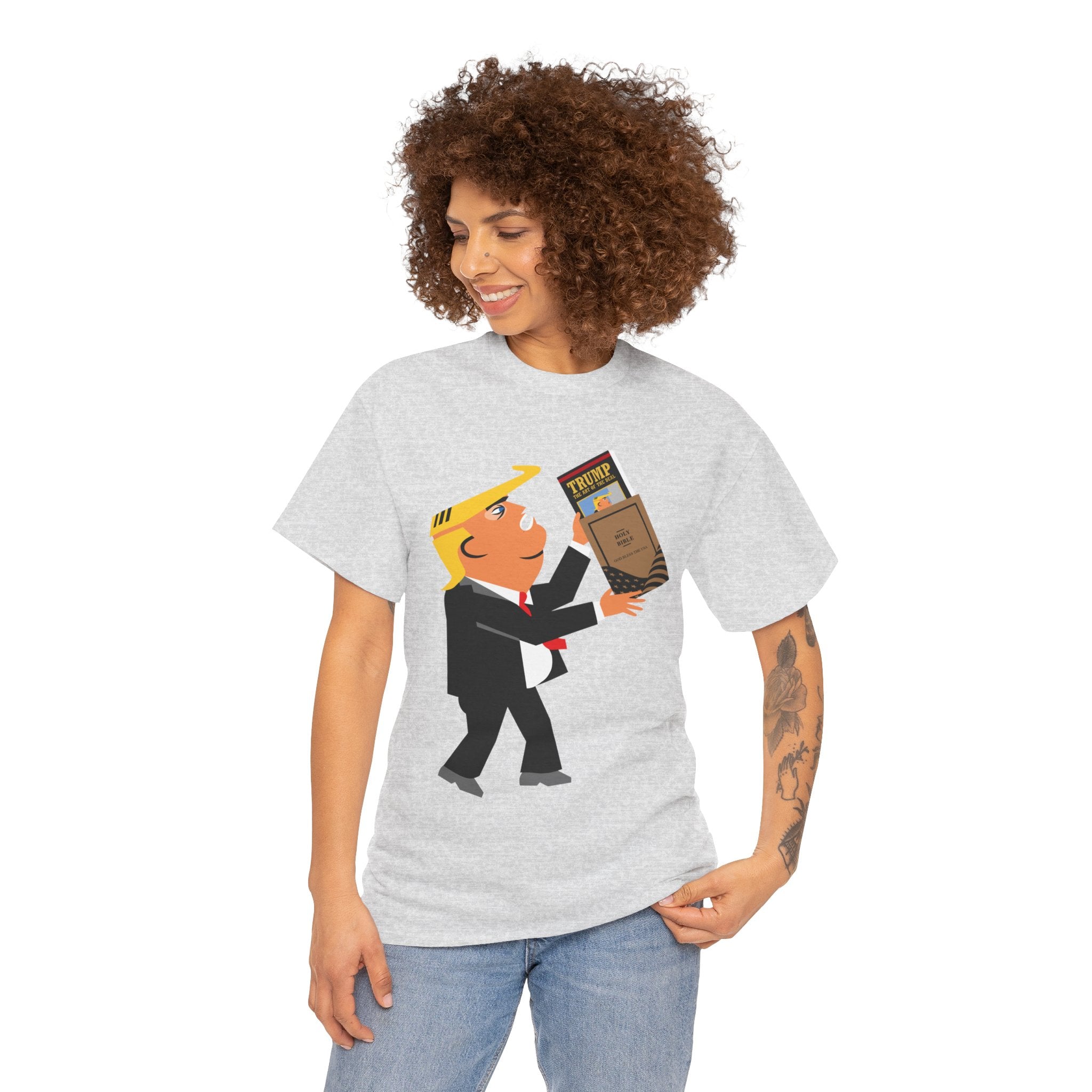 Unisex Heavy Cotton Tee, Harris Walz, Trump, T-shirt, Trump Bible