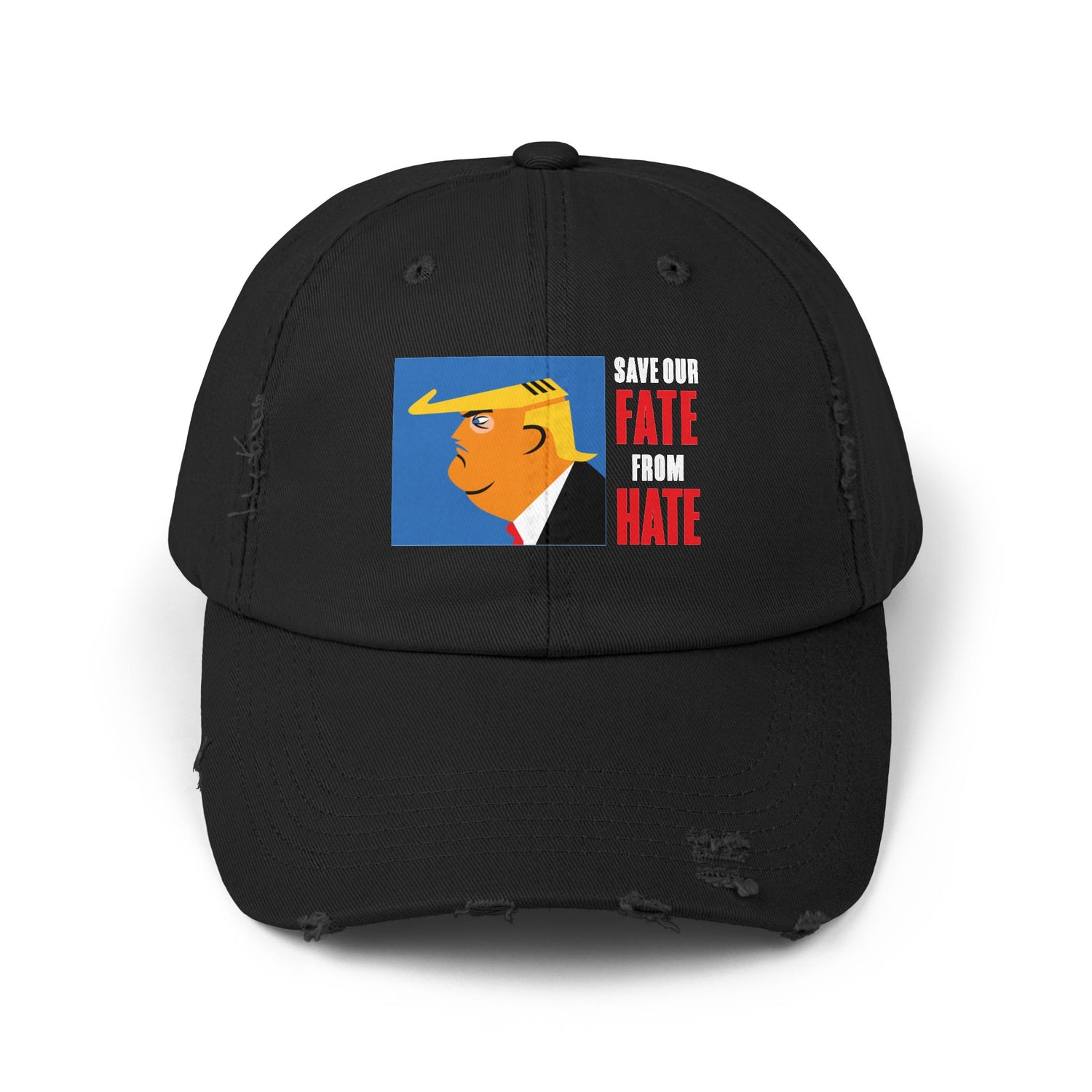 Unisex Distressed Cap, Harris Walz, Trump, Save Our  Fate from Hate, hats