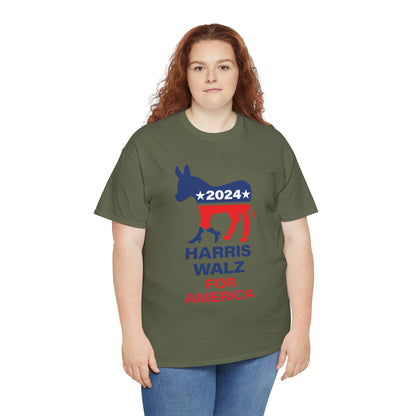 Unisex Heavy Cotton Tee, Harris Walz, Trump, Donkey with boots