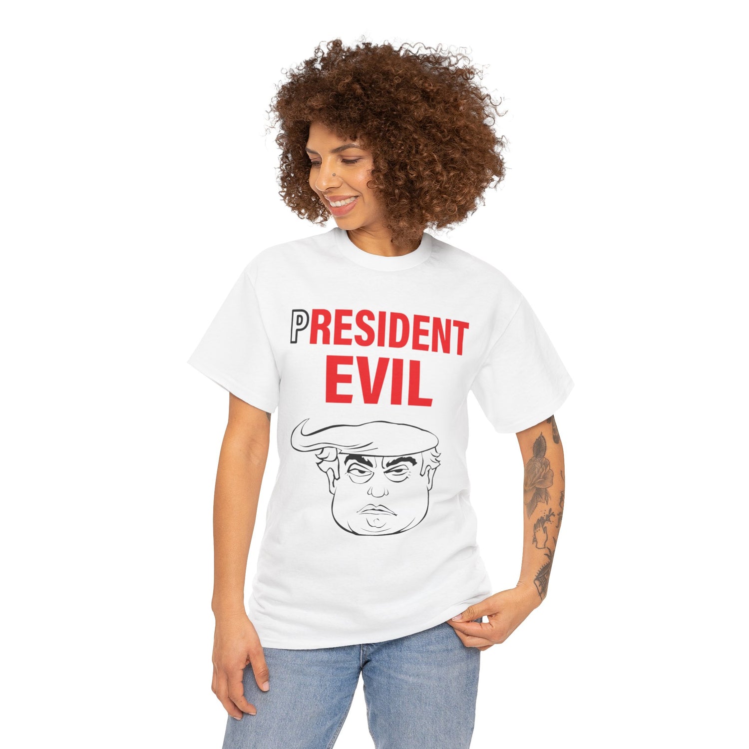 Unisex Heavy Cotton Tee, Harris Walz, Trump, T-shirt, President Evil