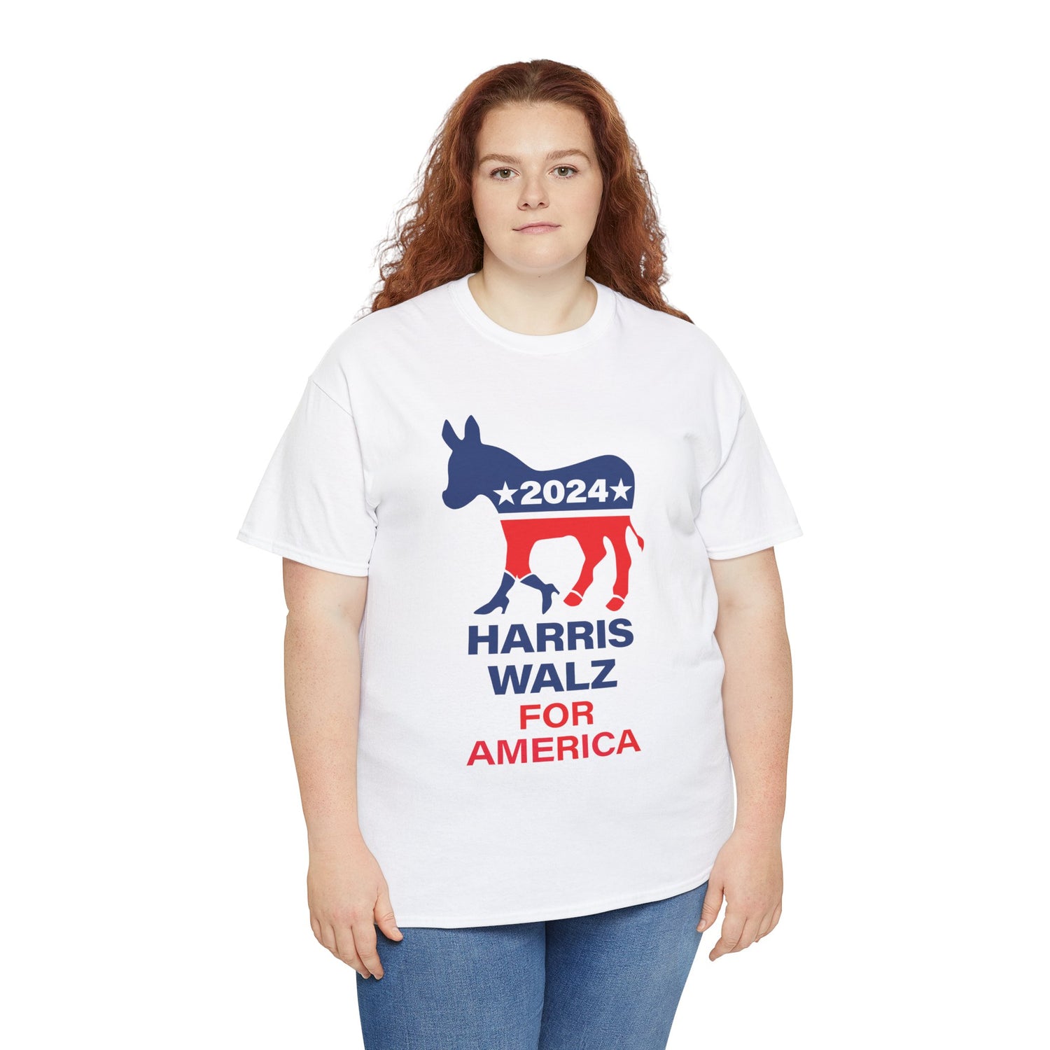 Unisex Heavy Cotton Tee, Harris Walz, Trump, Donkey with boots