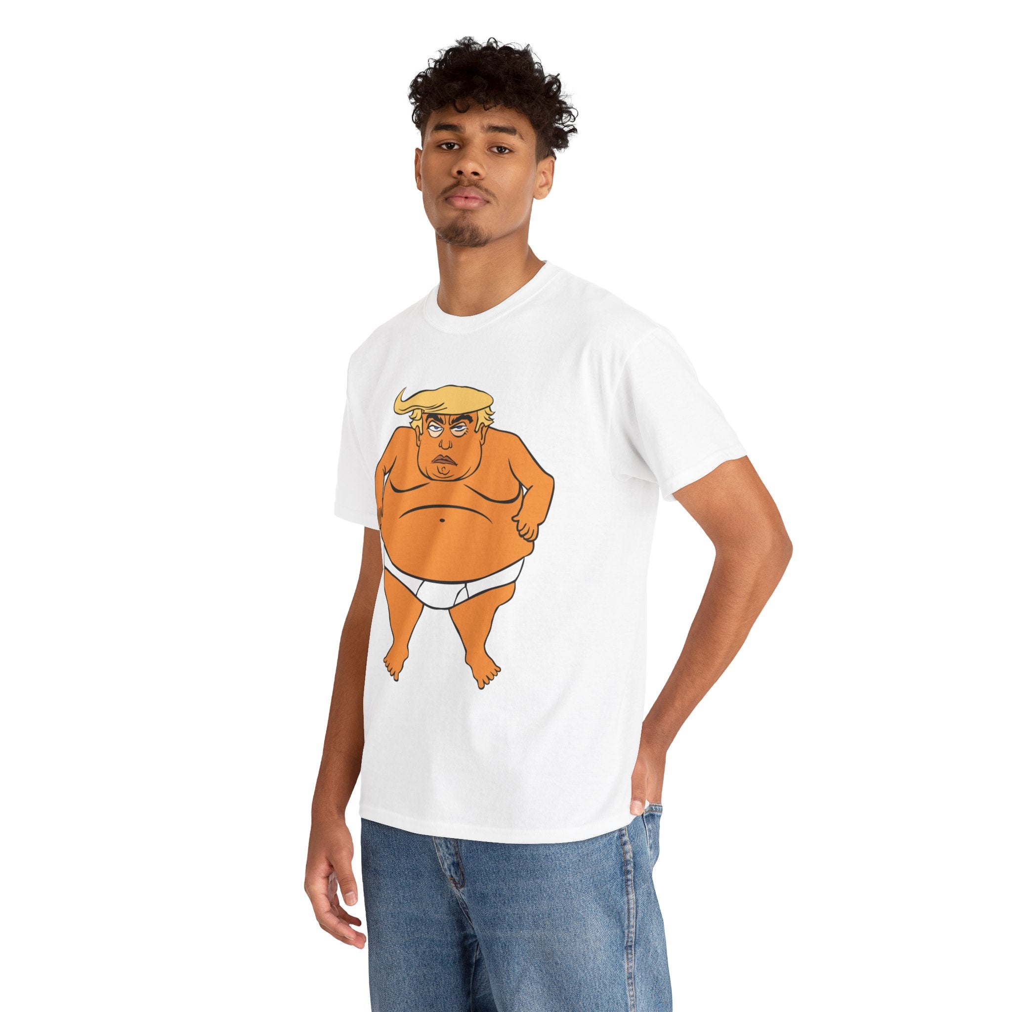 Unisex Heavy Cotton Tee, Harris Walz, Trump, T-shirt, Trump in His Orange Glory